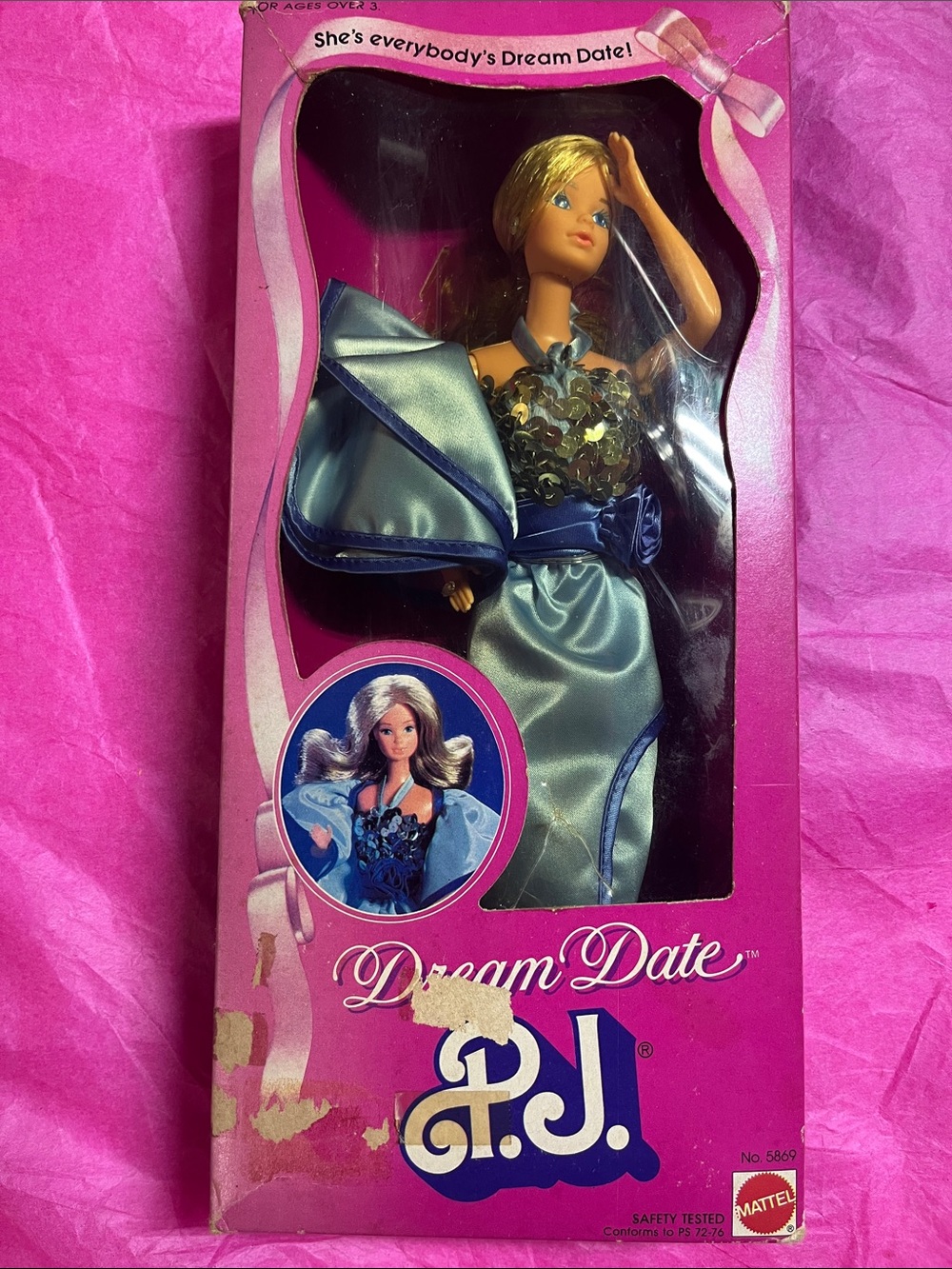 Mattel Dream Date PJ Doll in Satin Blue Gown with Sequin Bodice